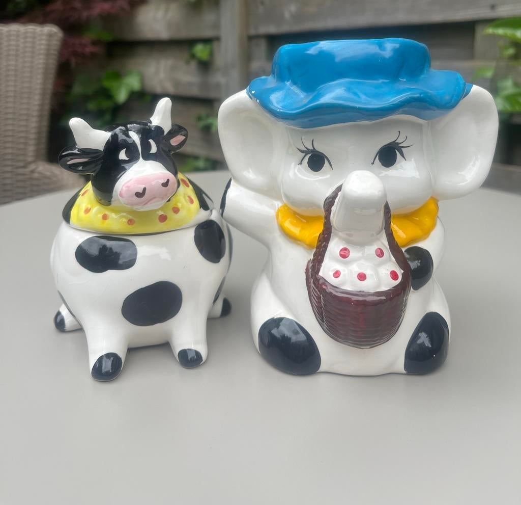 Vintage Suikerpotje Koe en Mini Vaas Olifant, Ophalen of Verzenden