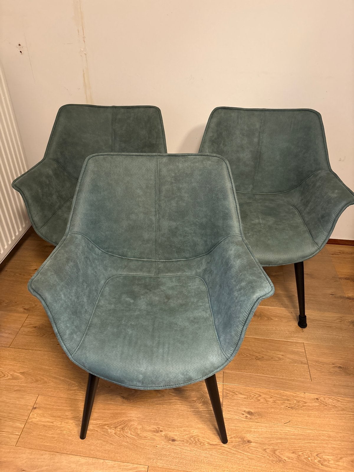 Set van 3 comfortabele eetkamerstoelen - Groen/Blauw, Gebruikt, Overige kleuren, Drie, Ophalen of Verzenden