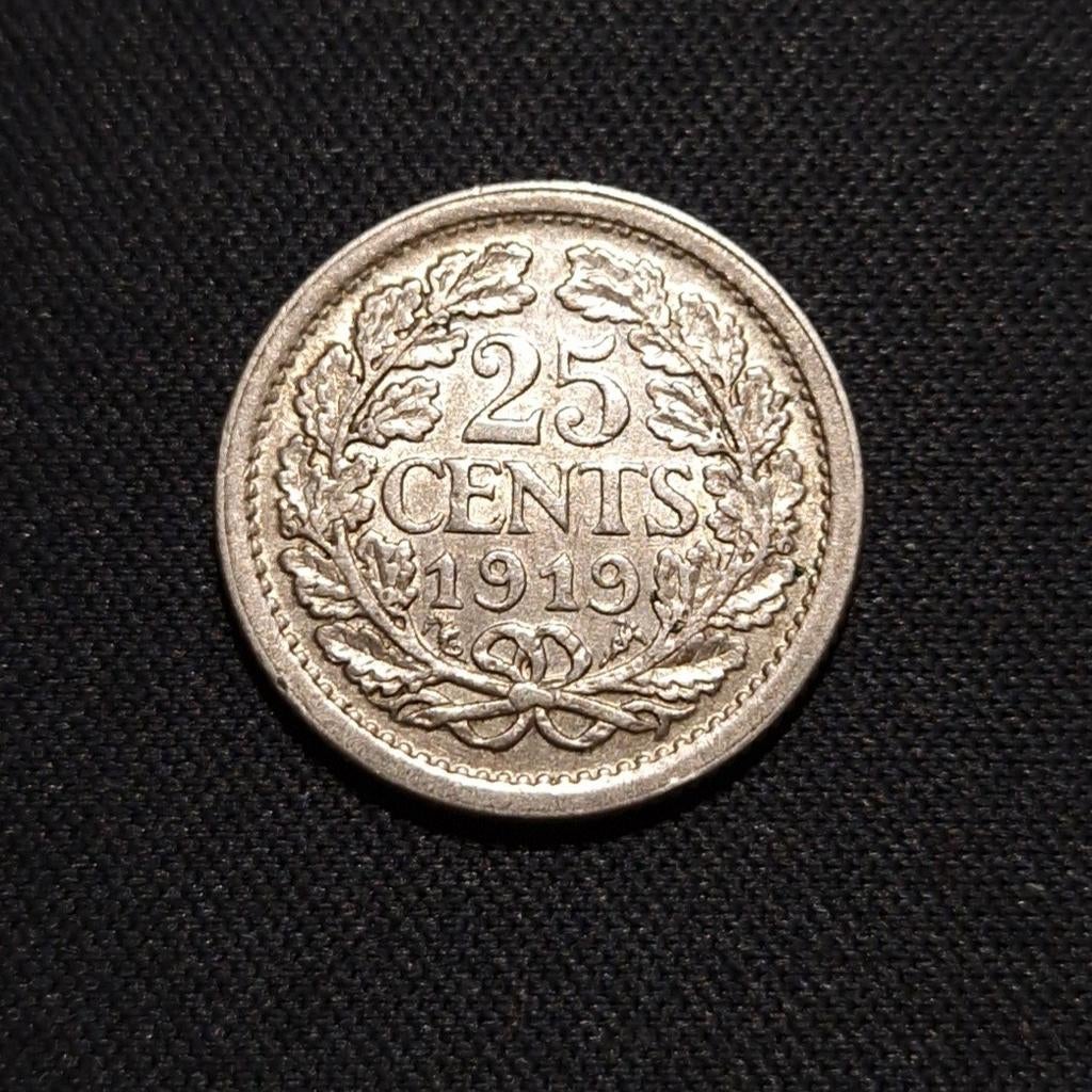 25 cent 1919, Postzegels en Munten, Munten | Nederland, Verzenden, Zilver, 25 cent, Koningin Wilhelmina