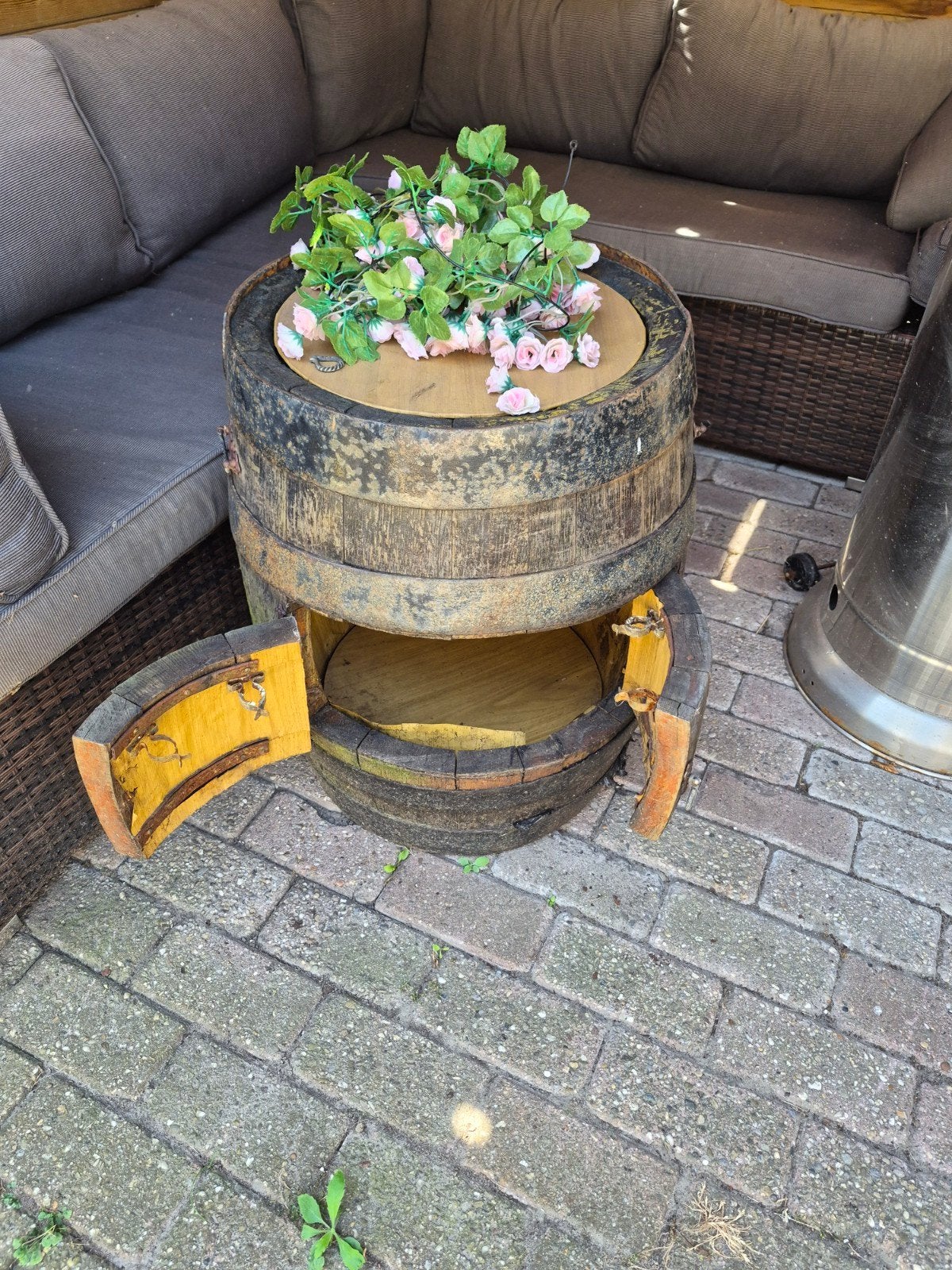 Decoratieve Wijnvat Tafel met Opbergruimte, Ophalen of Verzenden, Gebruikt