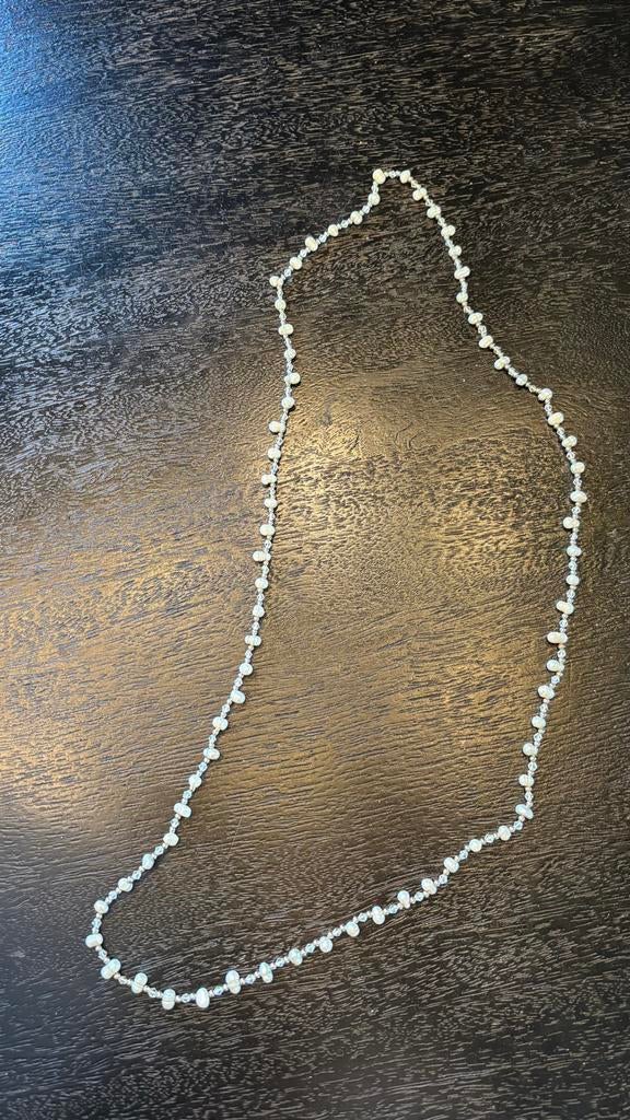 Lange zoetwater Parelketting, Met kristal, Overige materialen, Wit, Ophalen of Verzenden