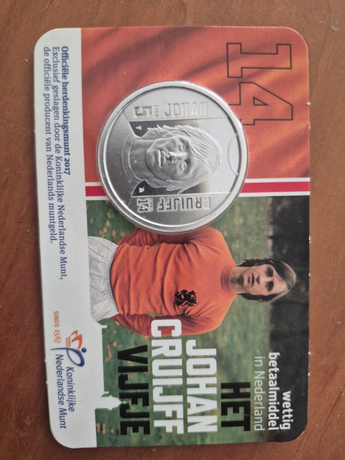 Johan Cruijff Vijfje - Zilveren herdenkingsmunt 2017, Zilver, Ophalen of Verzenden, Losse munt, 5 gulden