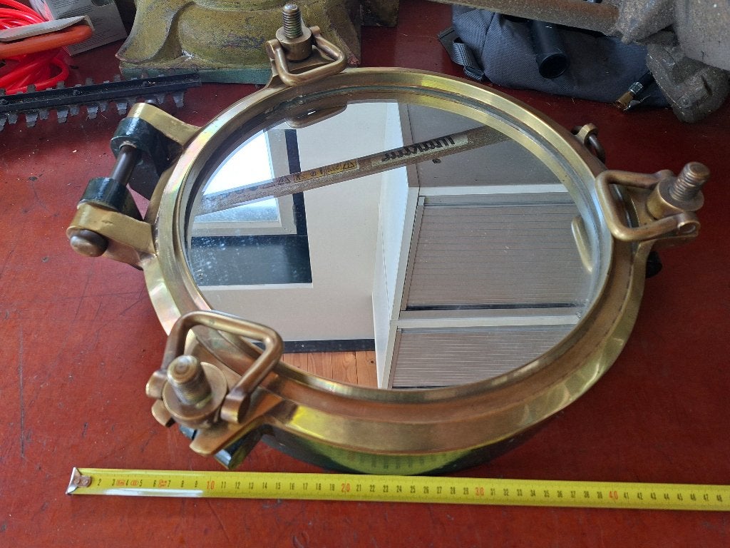 Te koop grote originele spiegel patrijspoort van brons, Ophalen, Gebruikt