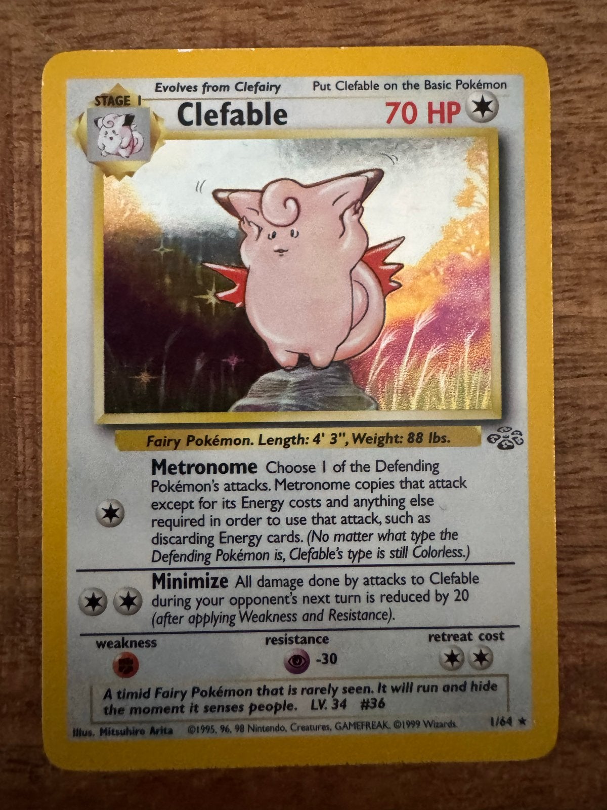 Clefable 1/64 Holo Rare Jungle Set Pokémon Kaart, Ophalen of Verzenden, Losse kaart, Foil