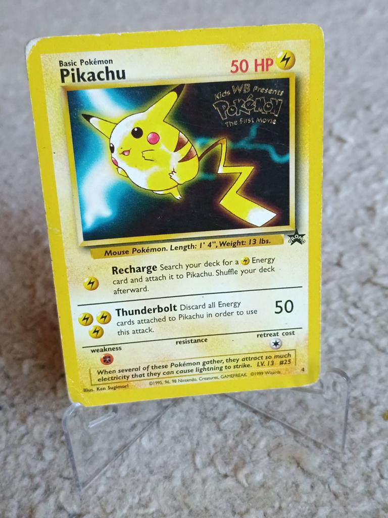 Pikachu 4 pokemon the first movie stamped promo, Ophalen of Verzenden, Zo goed als nieuw, Losse kaart, Foil