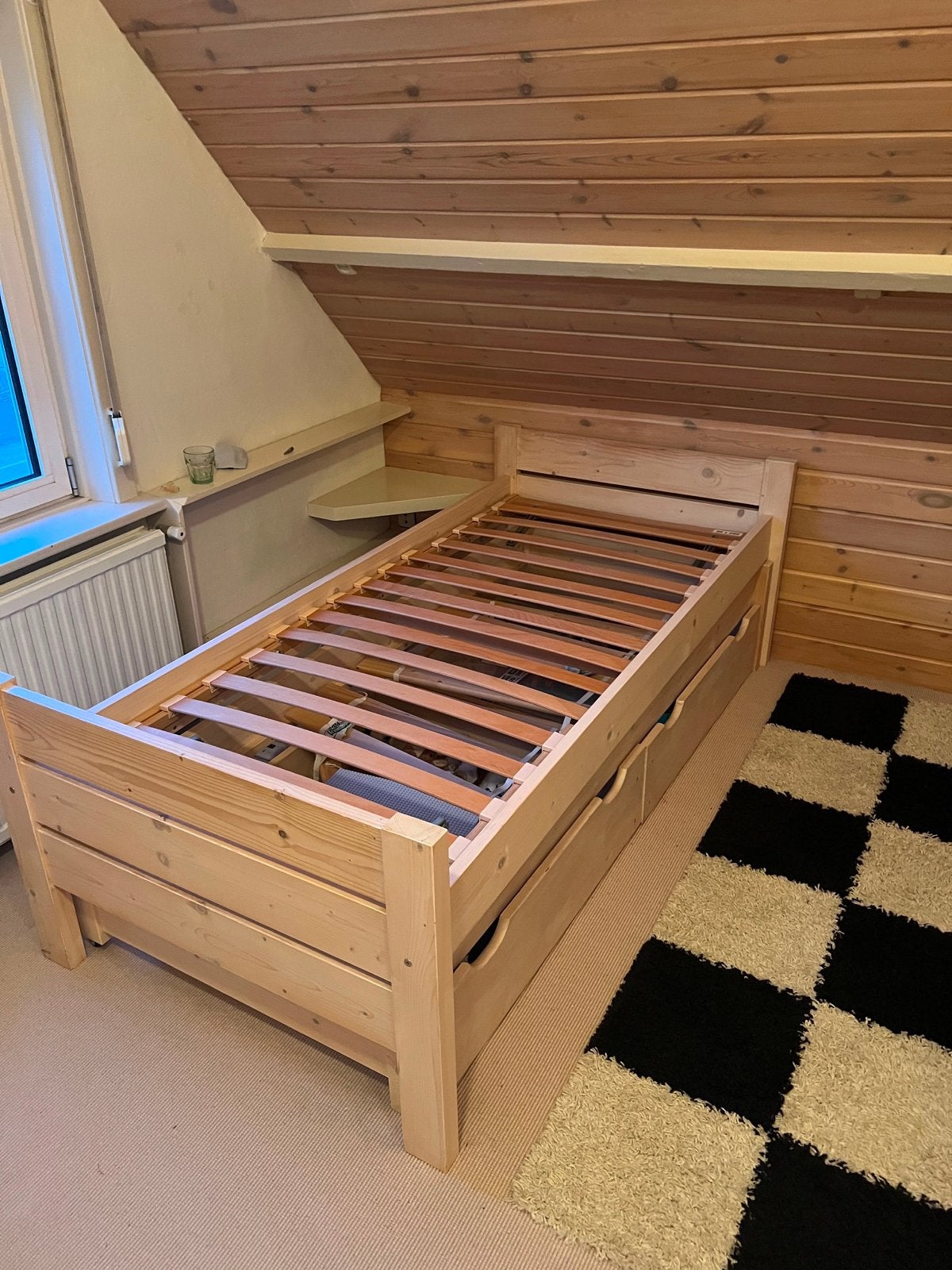 Eenpersoonsbed met logeerbed en lades, Ophalen, 90 cm, 200 cm, Hout