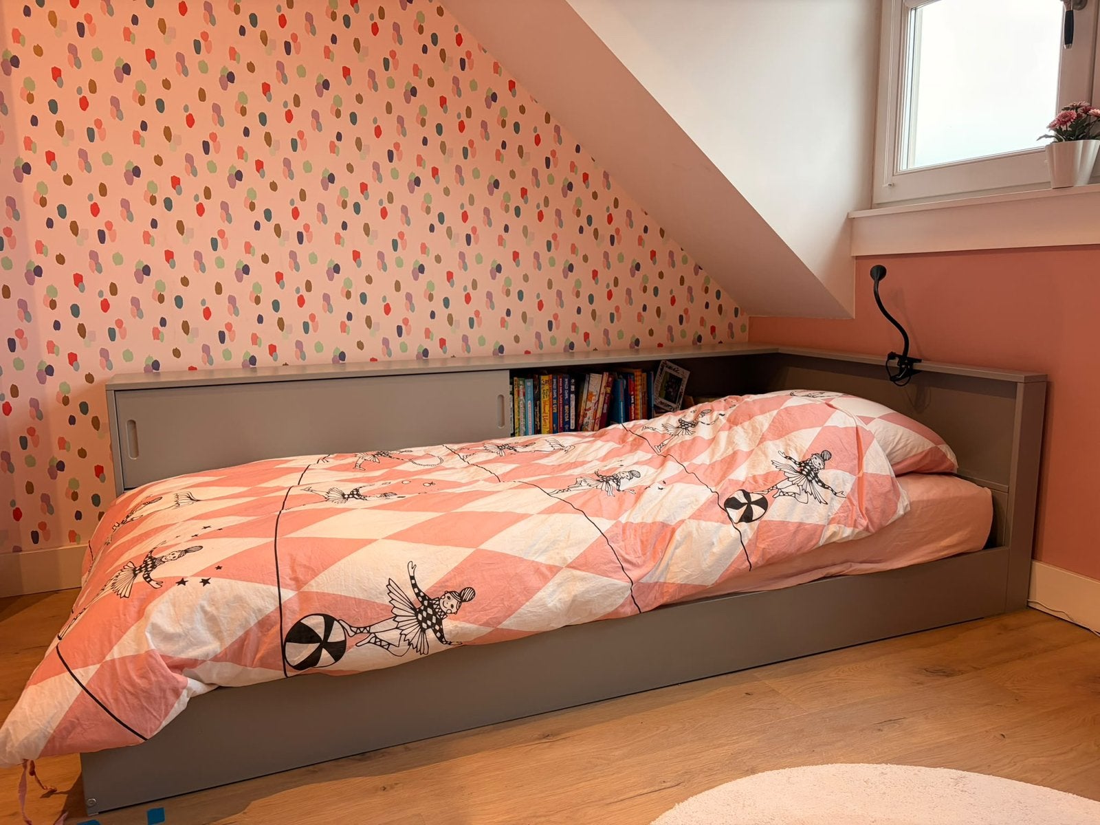 WOOOD Connect Hoekbed - Grenen - Betongrijs - 60x213x118, Ophalen, Gebruikt, Eenpersoons