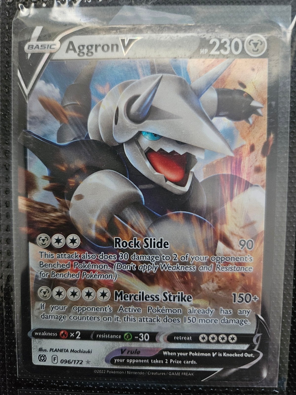 Pokemon Aggron V 096/172 Brilliant Stars, Ophalen of Verzenden, Zo goed als nieuw, Losse kaart, Foil