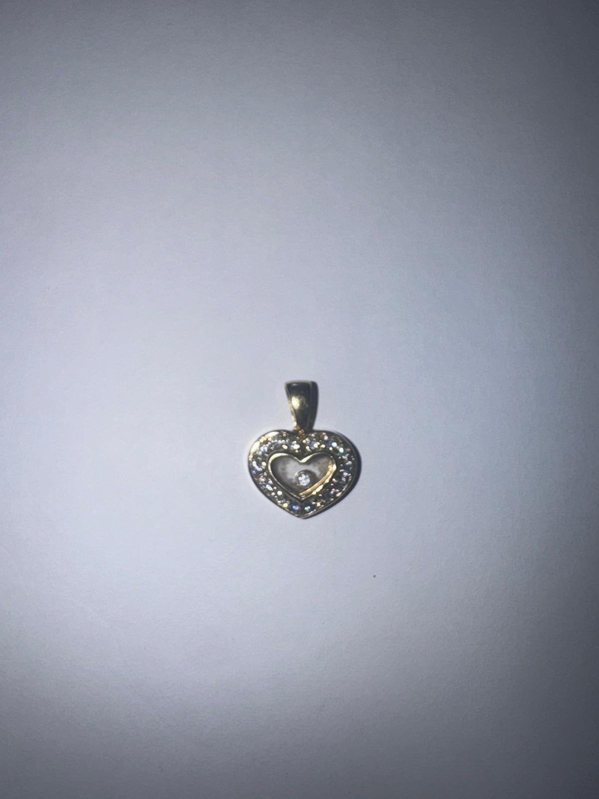 14k Gouden Harthanger Chopard-stijl met zwevende steen, Ophalen of Verzenden, Zo goed als nieuw, Hart, Met edelsteen