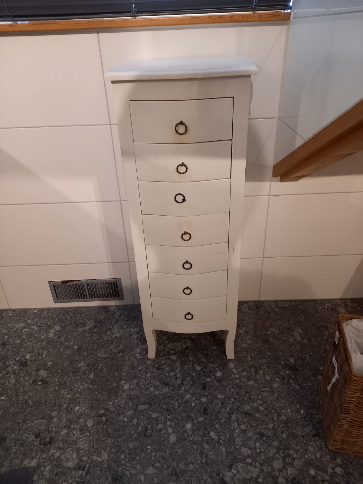 Smal kastje met 9 laden - Crème/Wit.breedste punt 42 cm.37 1, Ophalen, Minder dan 50 cm, Gebruikt, 5 laden of meer