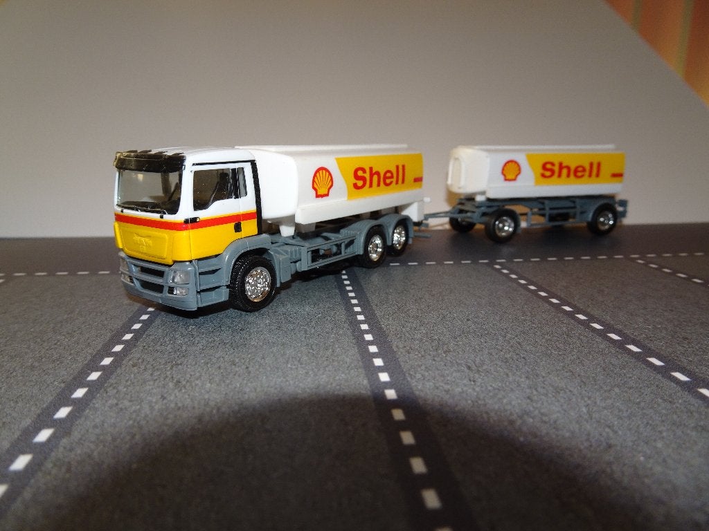 958 herpa man tgx tankwagen combi shell 1:87 truck trein, Ophalen of Verzenden, Zo goed als nieuw, Bus of Vrachtwagen, Herpa