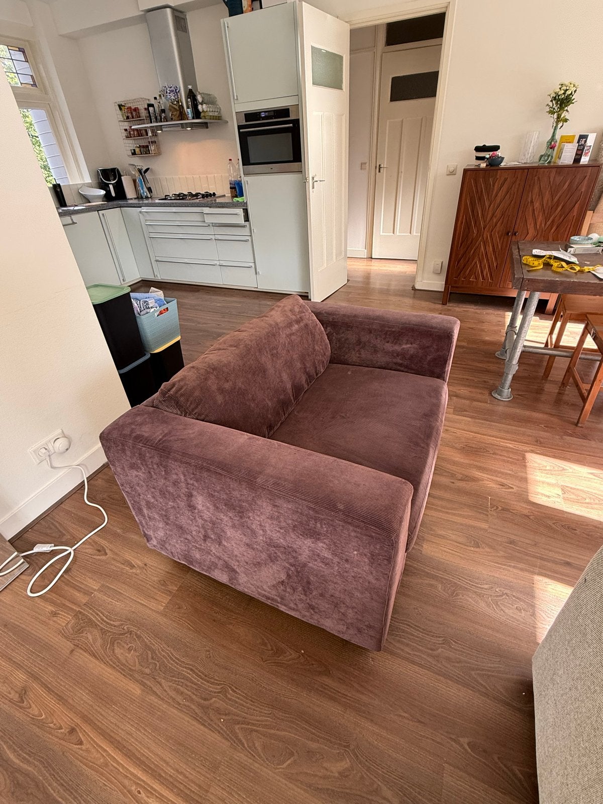 Comfortabele fauteuil - Bruin ribstof, Ophalen, Gebruikt, Eenpersoons, 75 tot 100 cm