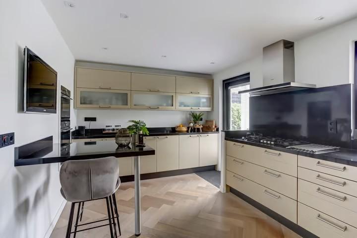 L-keuken met kastenwand incl. modern granieten werkblad, Huis en Inrichting, Ophalen, Gebruikt, Hoekkeuken, Graniet of Steen