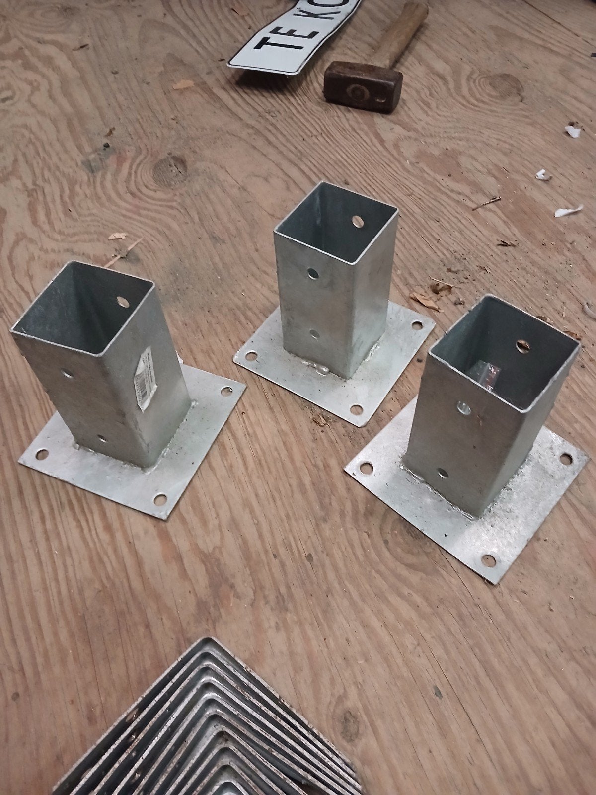 Paalhouders 7x7 cm thermisch verzinkt - 3 stuks, Ophalen, Gebruikt