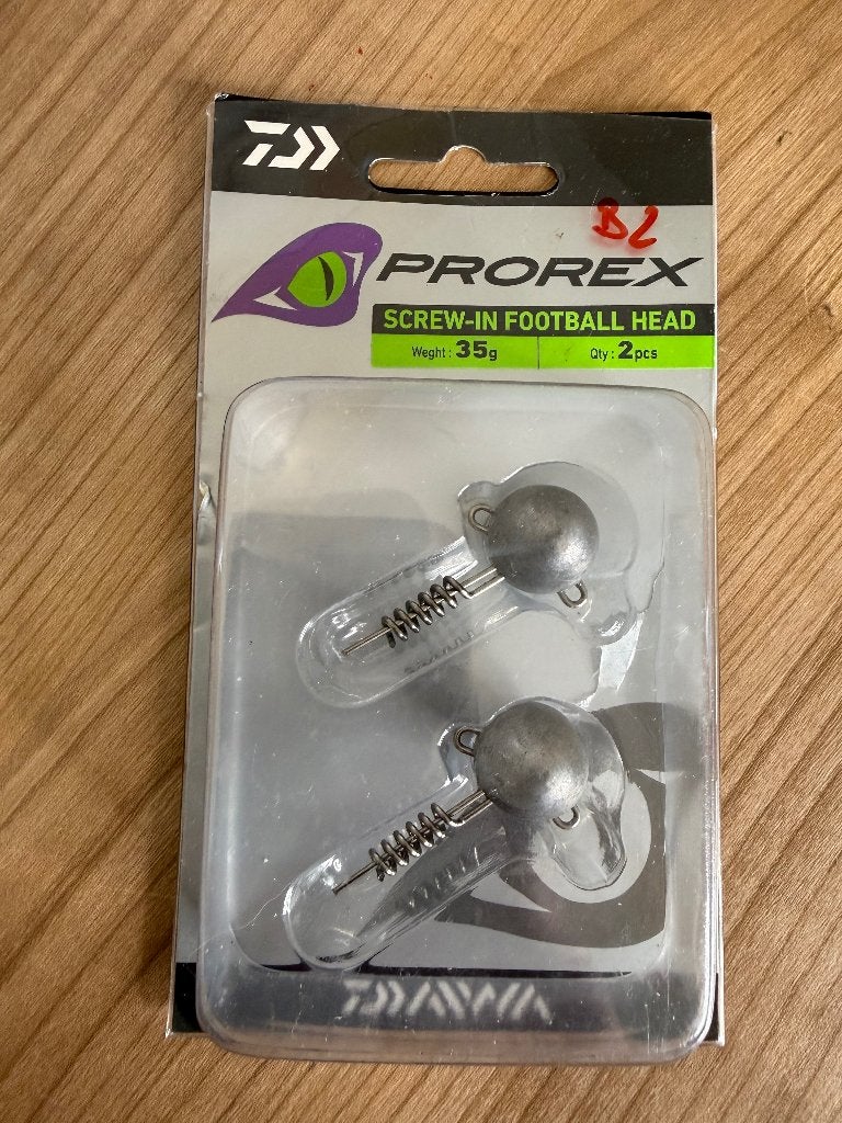 Daiwa Prorex Screw-In Football Head 35 g (2 stuks), Watersport en Boten, Hengelsport | Roofvissen, Overige typen, Nieuw, Ophalen of Verzenden