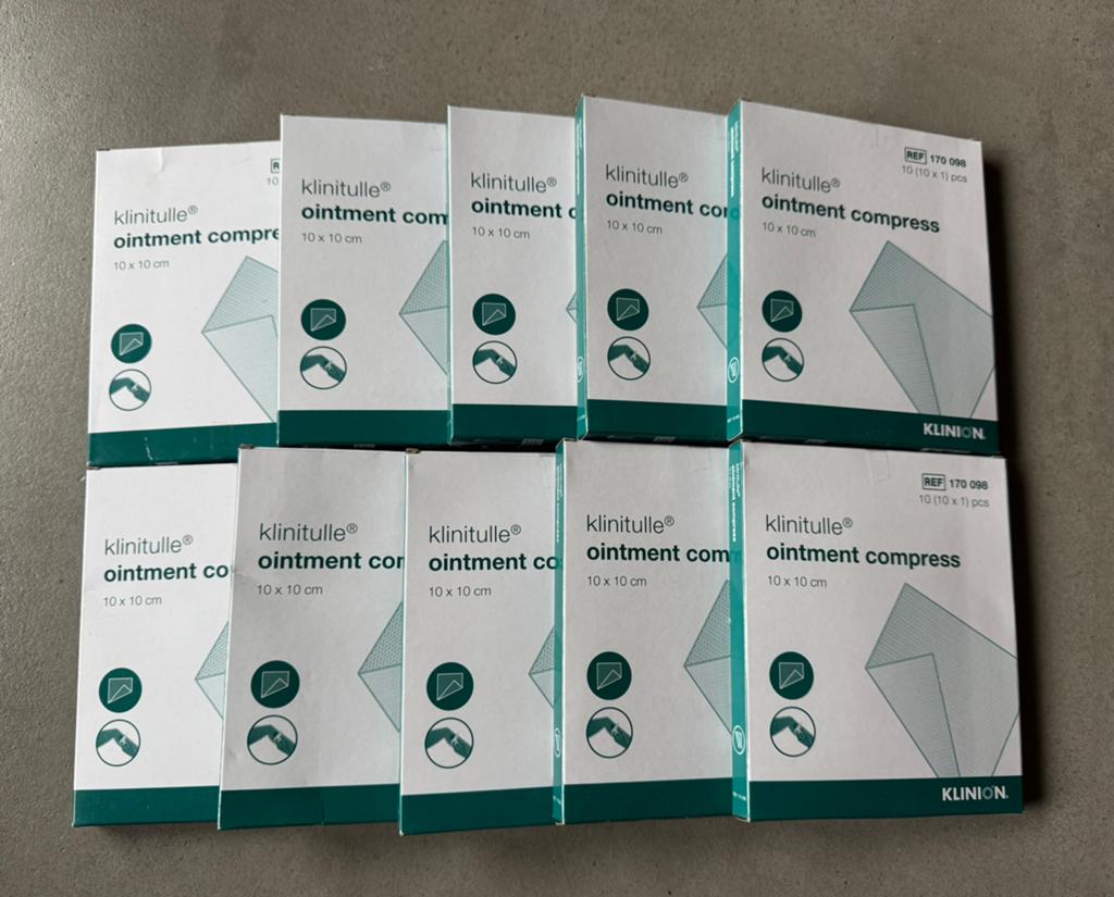 Klinitulle zalfkompres, 10 doosjes, tht 2028-10 nieuw, Ophalen of Verzenden, Nieuw