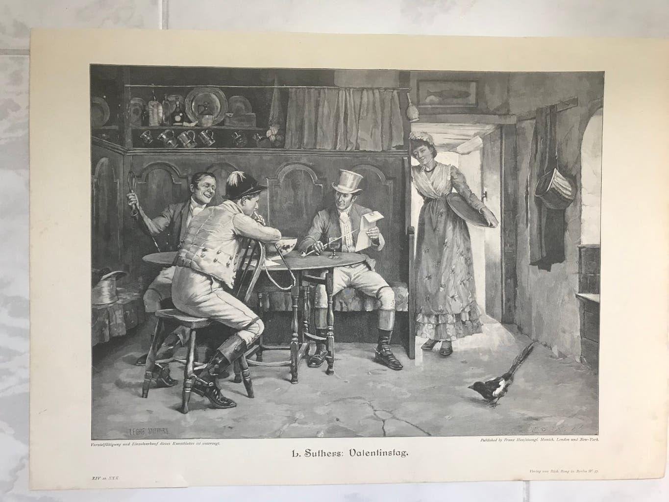 L. Suthers: Valentinsdag, or. gravure 1896, 32x23cm. Perfect, Antiek en Kunst, Dagelijks leven, 1800 - 1899, Ophalen of Verzenden
