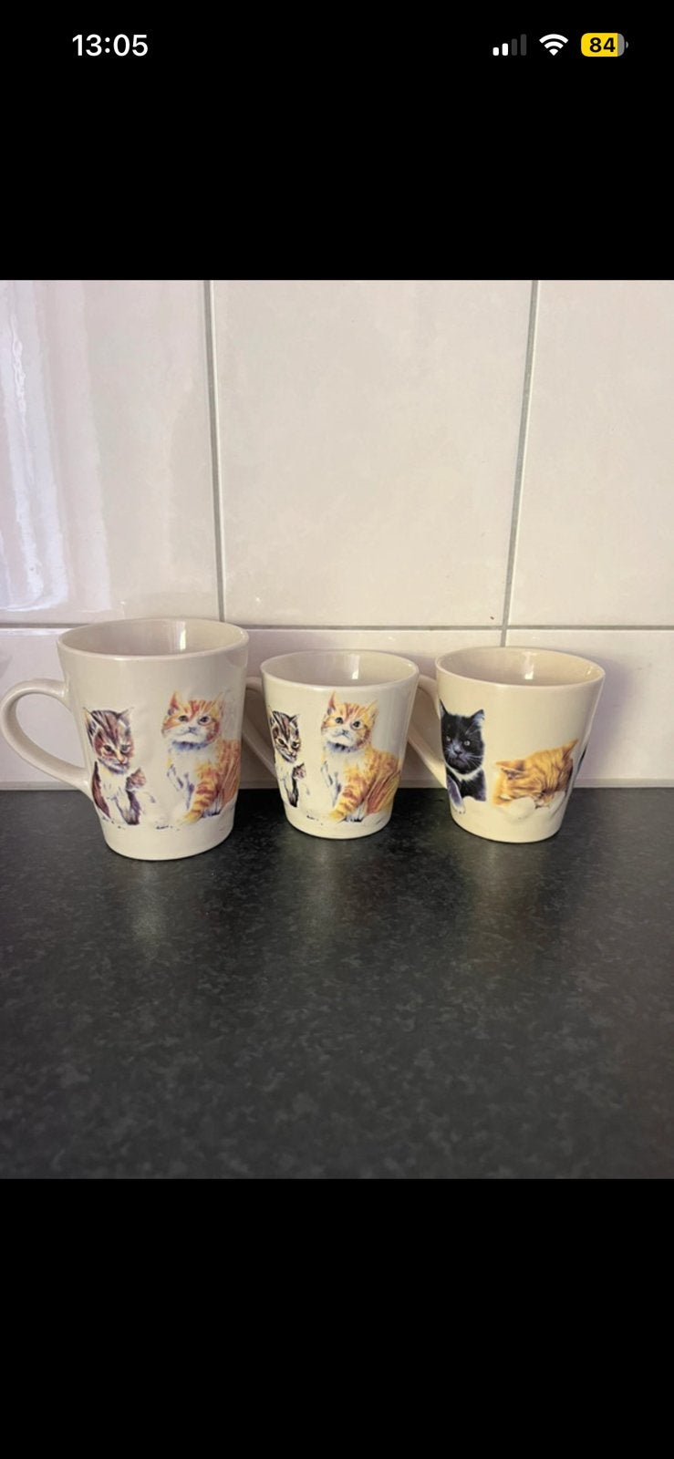 Set pair mokken Siaki Porselain kat/poes, Gebruikt, Overige merken, Vintage, Ophalen of Verzenden