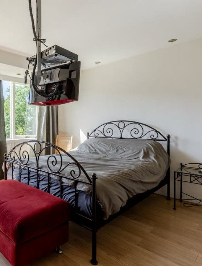Tweepersoonsbed met nachtkastje en kastje, Ophalen, Gebruikt, Zwart, Tweepersoons