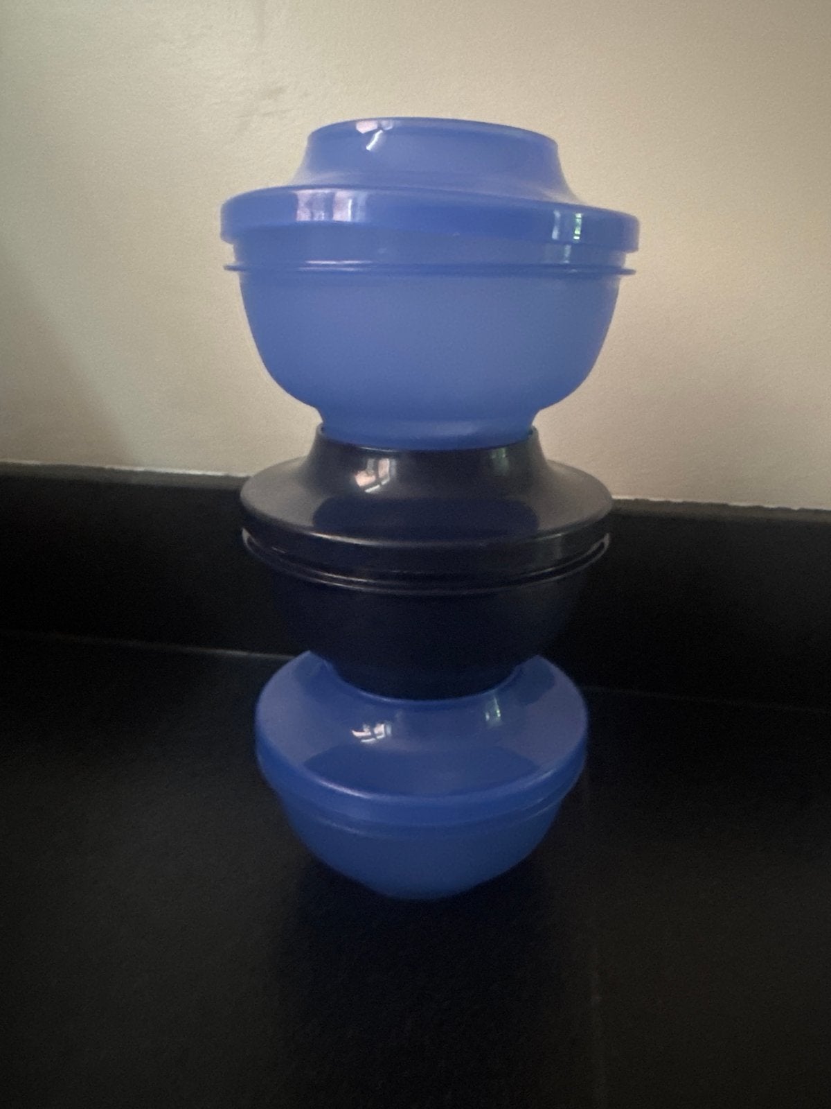 Tupperware Oriental Serveerschaaltjes met Deksel - Stapelbaa, Gebruikt, Schaal, Blauw, Ophalen of Verzenden