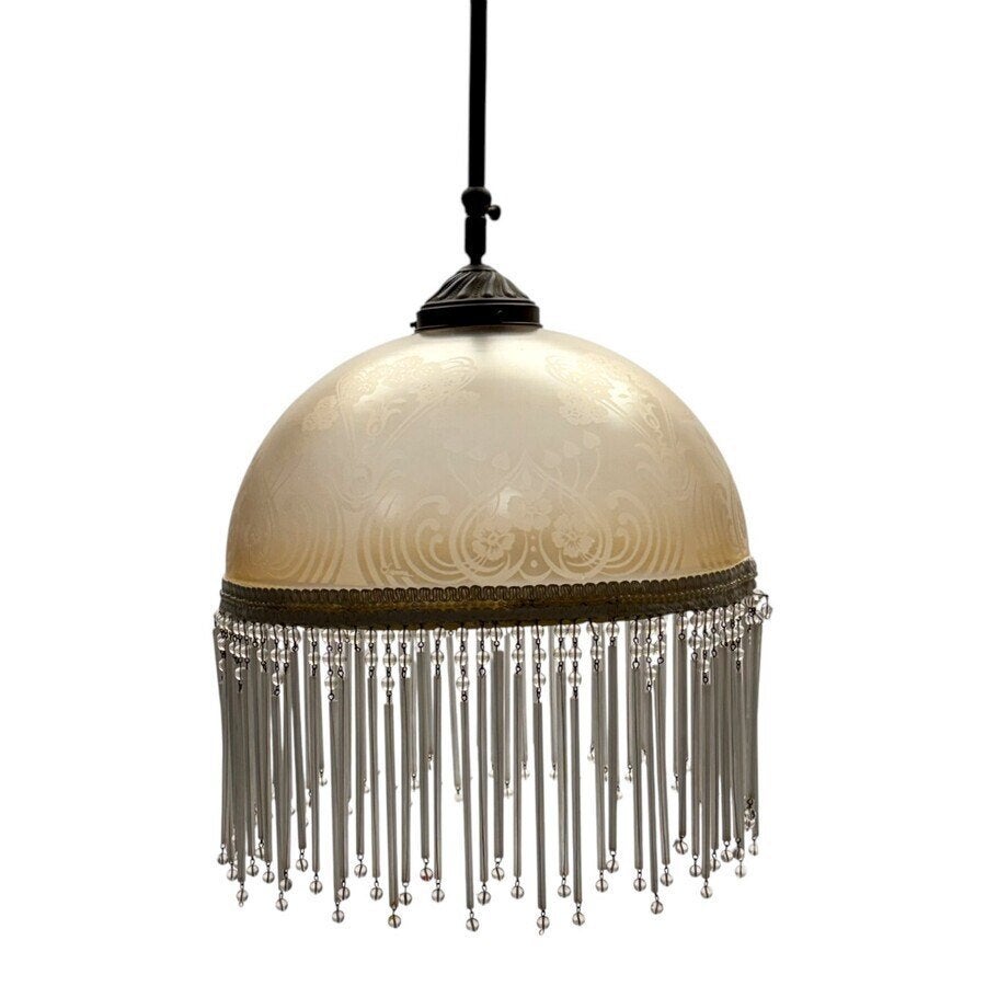 Jaren ‘30 lamp met gesatineerd glazen kap, Antiek en Kunst, Antiek | Lampen, Ophalen of Verzenden