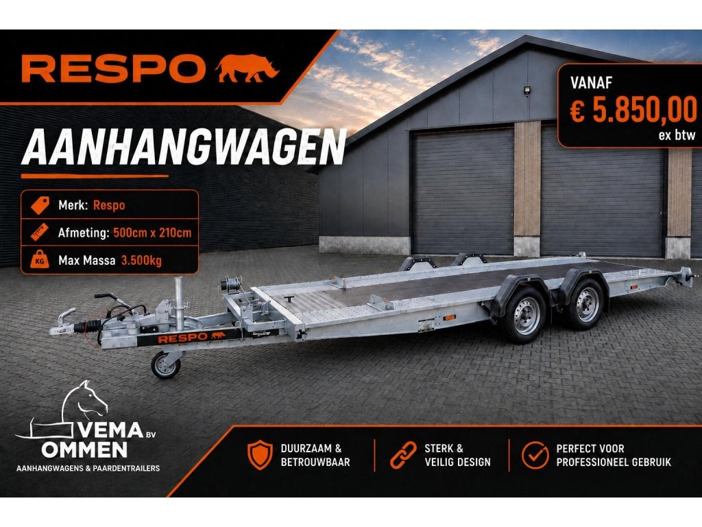 Nieuwe Respo autotransporter zeer compleet 500x210 3.500kg, Auto diversen, Aanhangers en Bagagewagens, Nieuw