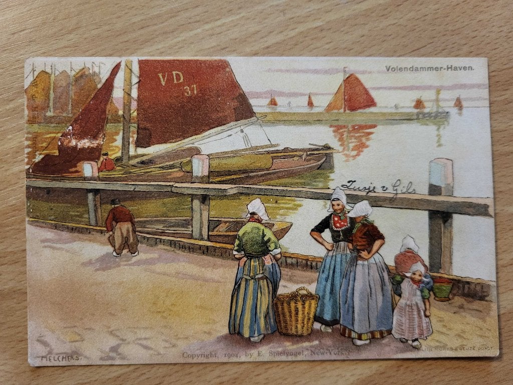 ansicht VOLENDAM Haven klederdracht 1900, Ophalen of Verzenden, Voor 1920, Noord-Holland