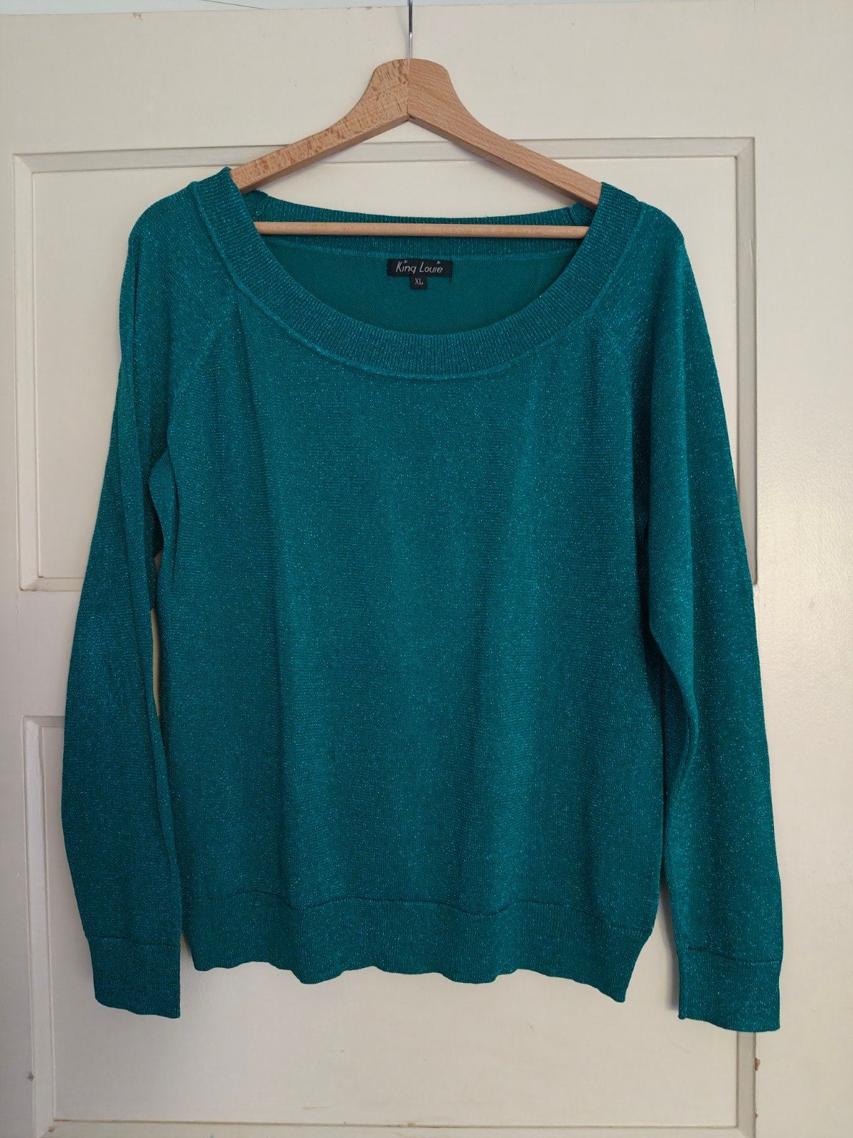 turquoise King Louie xl top met subtiel glittertje, Kleding | Dames, Blauw, Maat 42/44 (L), Ophalen of Verzenden, Lange mouw