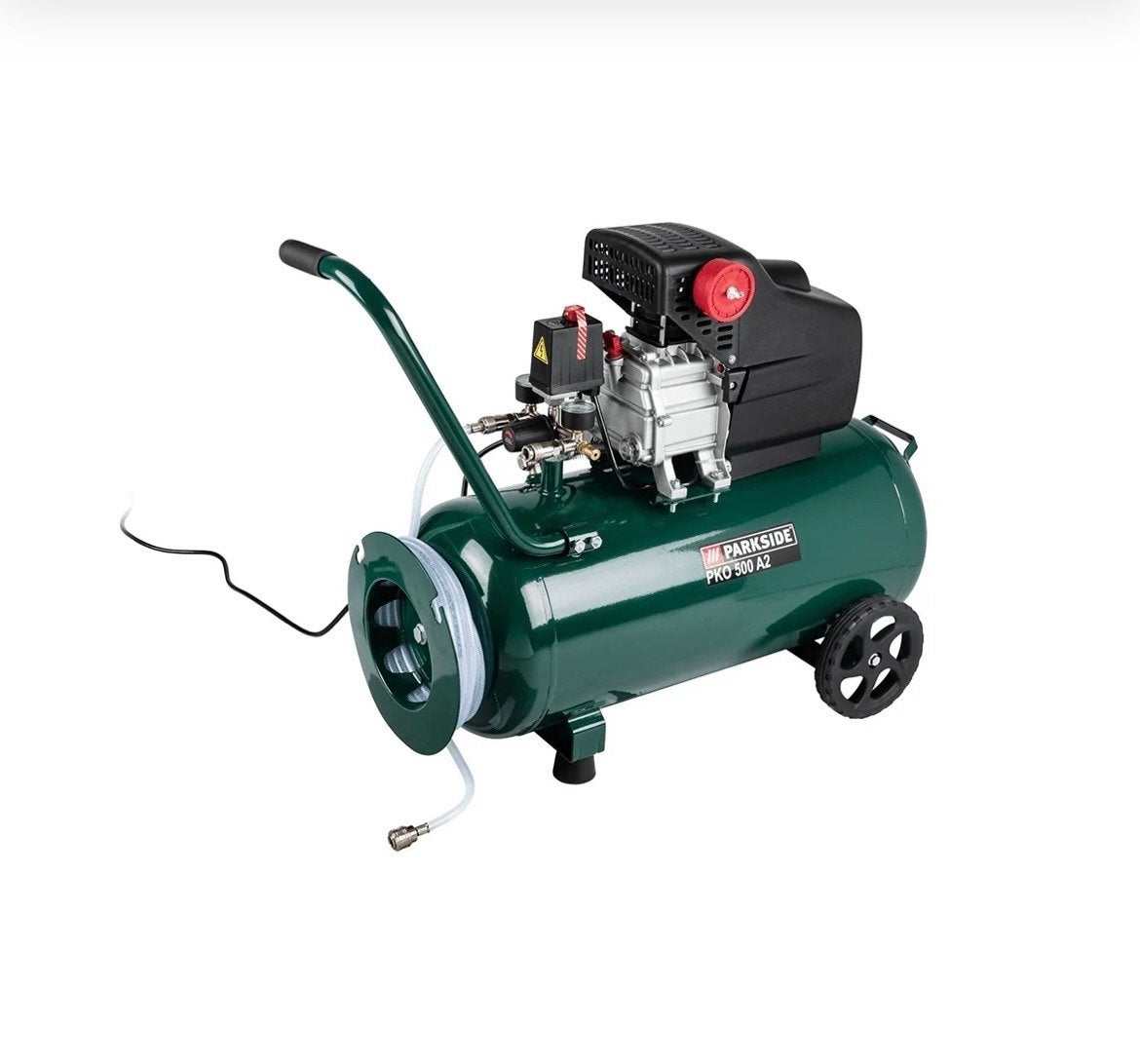 Parkside PKO 500 A2 Compressor met accessoires, Doe-het-zelf en Verbouw, Compressors, Ophalen, Gebruikt, 6 tot 10 bar, 25 tot 100 liter