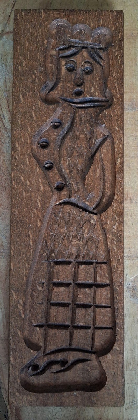 Brocante houten speculaasplank  - vrouwfiguur, Ophalen of Verzenden