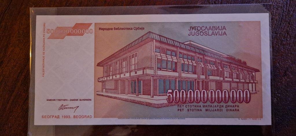 Biljet van 500 miljard Dinar uit Joegoslavie [1993], Postzegels en Munten, Ophalen of Verzenden, Joegoslavië, Los biljet