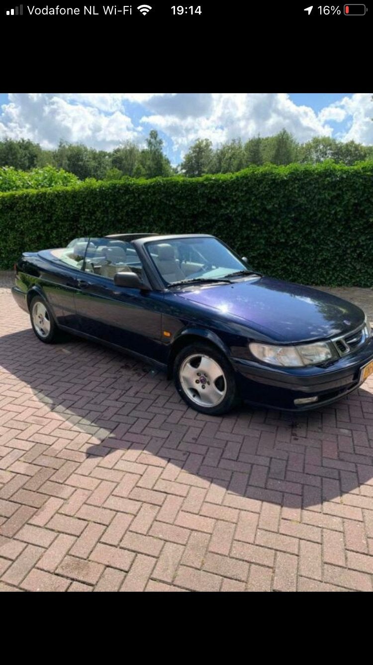 Saab 9-3 2.0 I Cabrio 1998 Blauw, Auto's, Voorwielaandrijving, 4 cilinders, Cabriolet, 75 €/maand