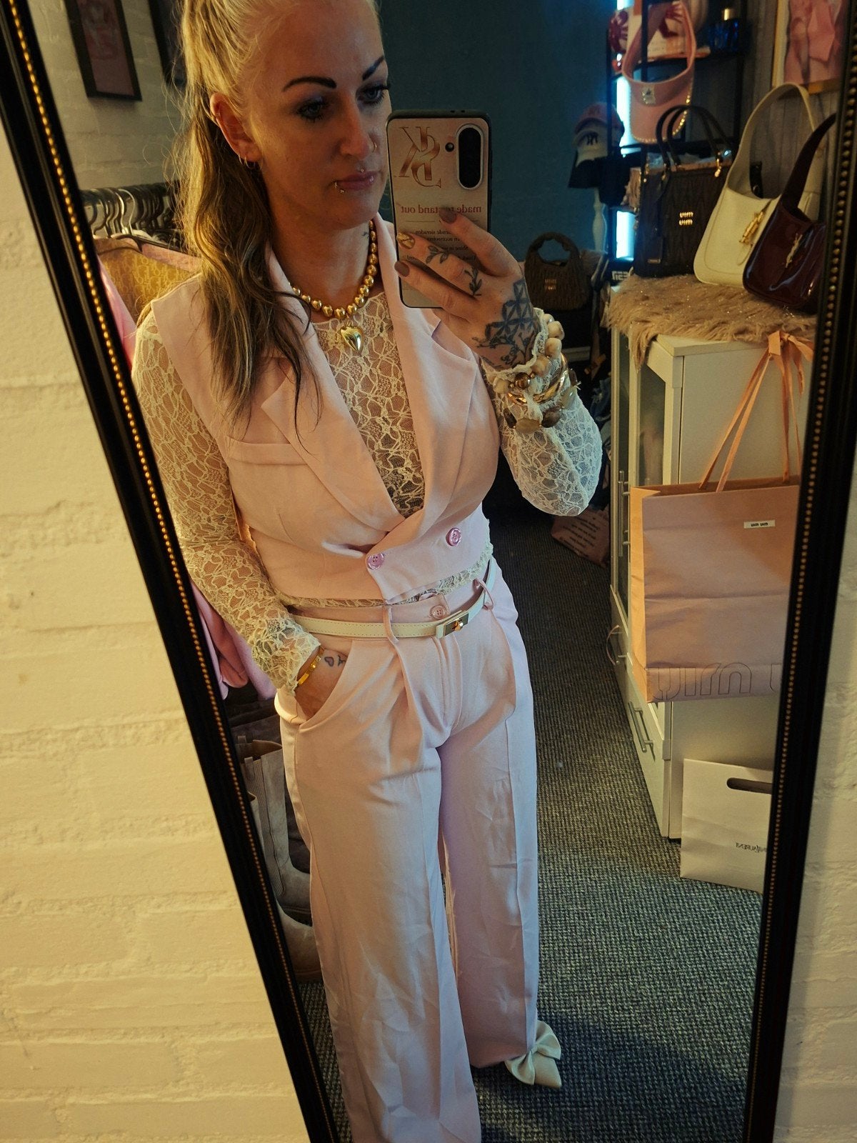 Roze pak met kanten top - Maat M, Maat 38/40 (M), Kostuum of Pak, JOLIKO, Nieuw