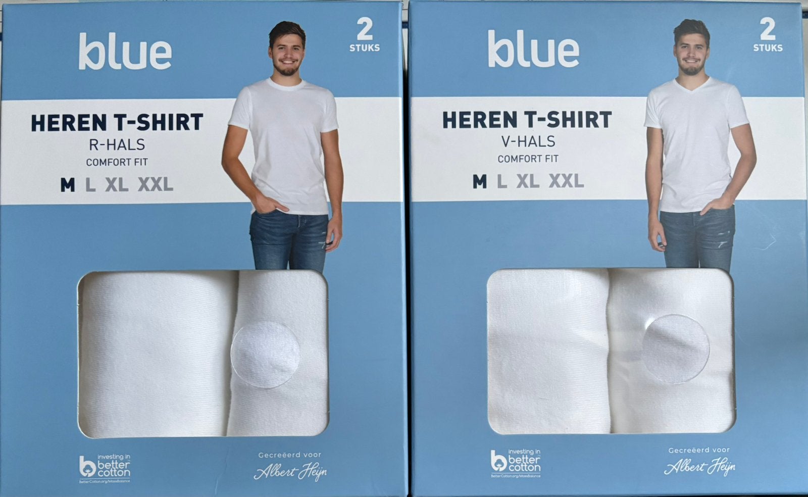 Blue heren T-shirt V-hals en R-hals maat M comfort wit, Ophalen, Nieuw, Overige maten, Wit
