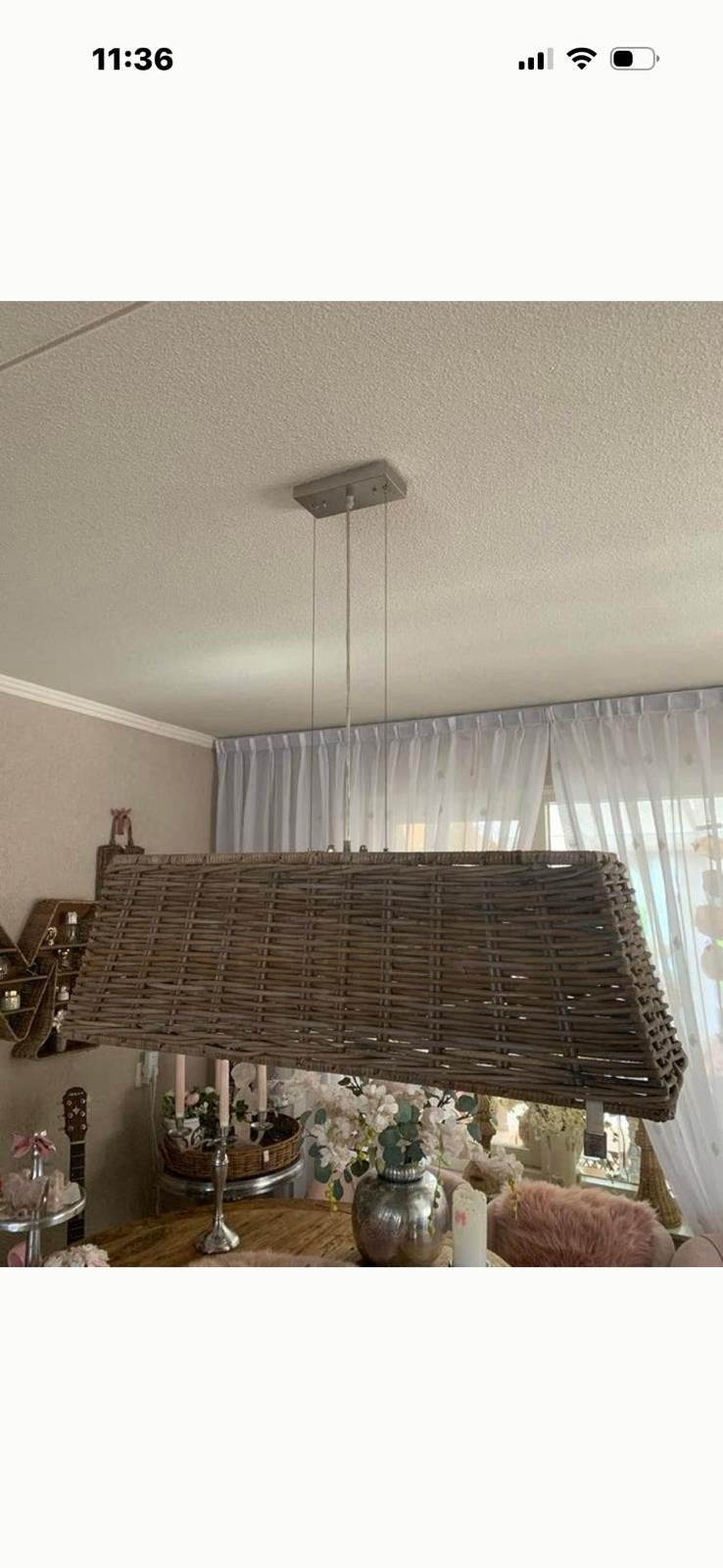 Riante rieten hanglamp, Riviera Maison stijl, 90x30x30 cm, Huis en Inrichting, Lampen | Hanglampen, Ophalen, Overige materialen