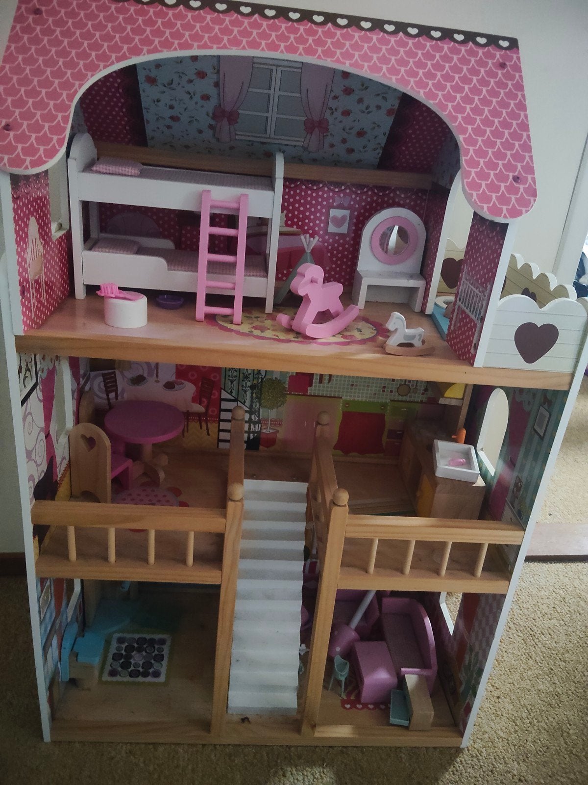 Bandits & Angels Houten Poppenhuis Roze House of Angels, Verzamelen, Poppenhuizen en Toebehoren, Ophalen, Gebruikt, Poppenhuis