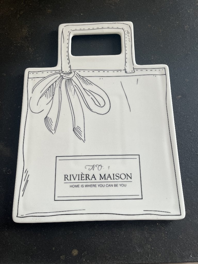 OPHEFFINGSSALE: 70% OFF Riviera Maison tasschaal/BAG plate, Porselein of Keramiek, Schaal, Nieuw, Ophalen of Verzenden