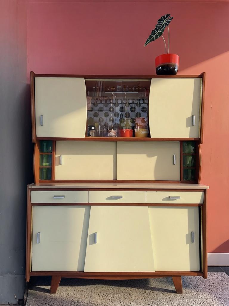 Vintage dressoir/kast uit de jaren '50/'60 retro keukenkast, Ophalen, Gebruikt, Glas, Retro vintage