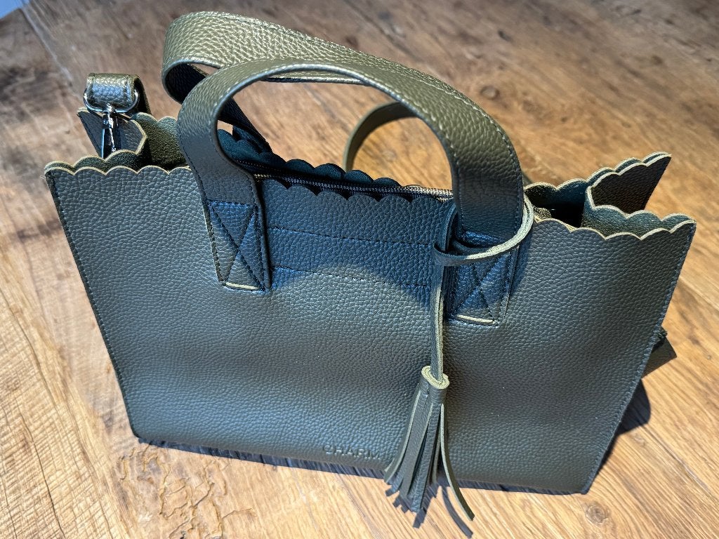Charm groen leren handtas, Sieraden, Tassen en Uiterlijk, Tassen | Damestassen, Ophalen of Verzenden, Gebruikt, Groen, Handtas
