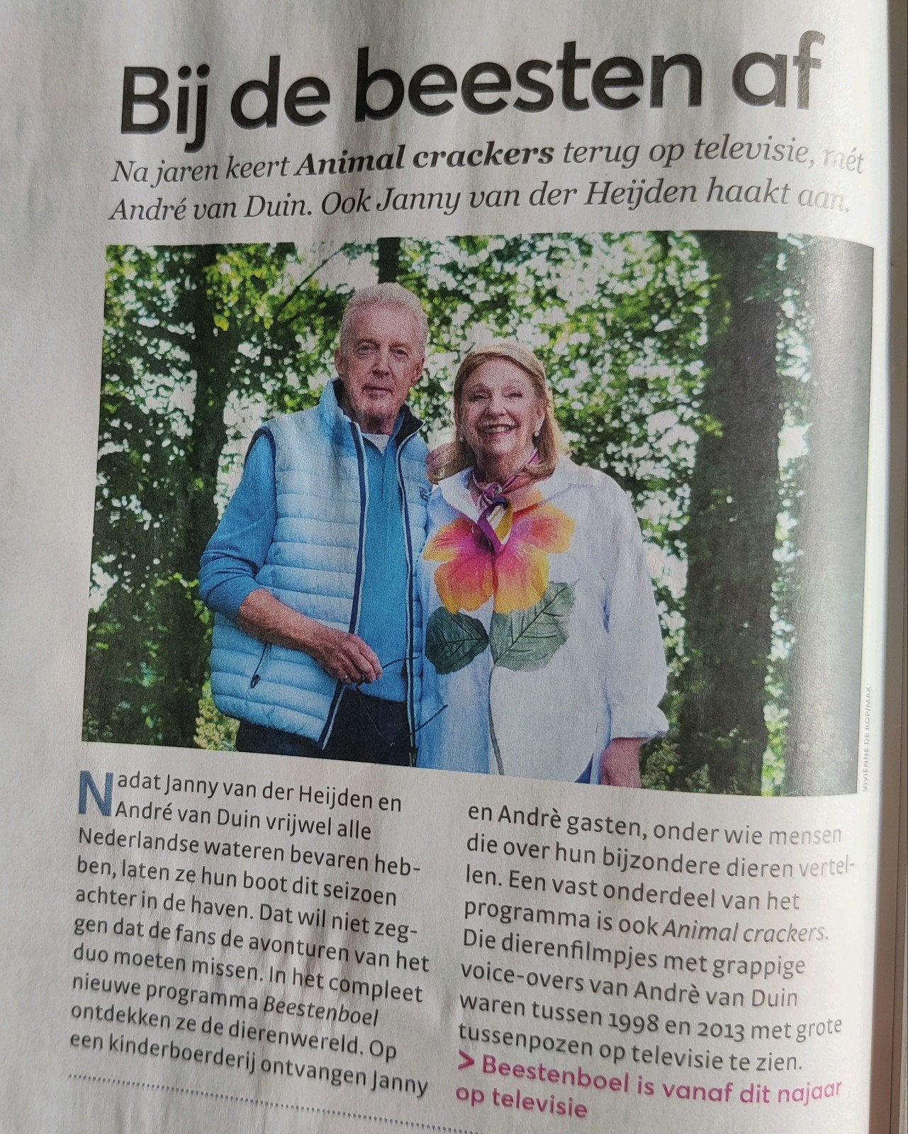 Andre van Duin Janny van der Heyden Beestenboel artikel, Ophalen of Verzenden, 1980 tot heden, Knipsel(s)