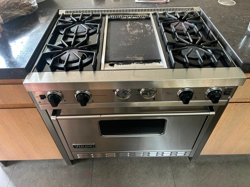 Viking Professional gasfornuis 4 branders + griddle, Ophalen, Gebruikt, 60 cm of meer, Gas