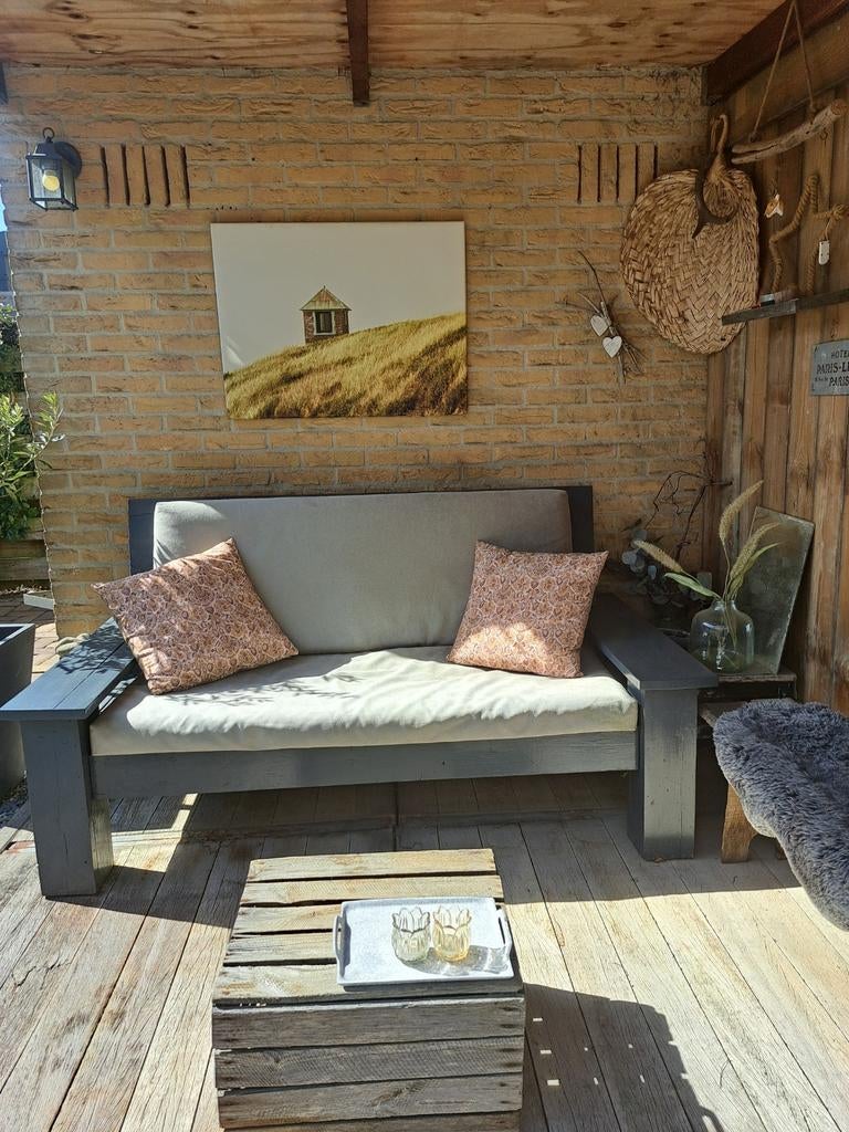 Houten Tuinbank Antraciet met Kussens - 174x90 cm, Tuin en Terras, Tuinbanken, Ophalen