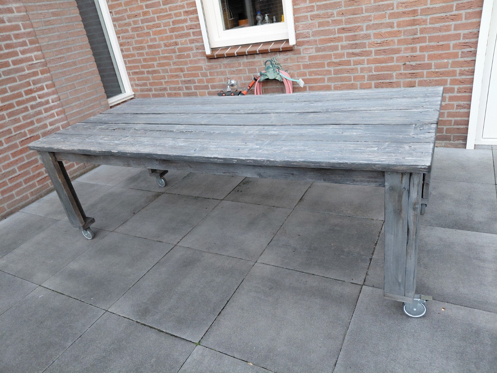 Steigerhouten tuintafel op wielen, Tuin en Terras, Tuintafels, Ophalen, Gebruikt, Rechthoekig, Hout