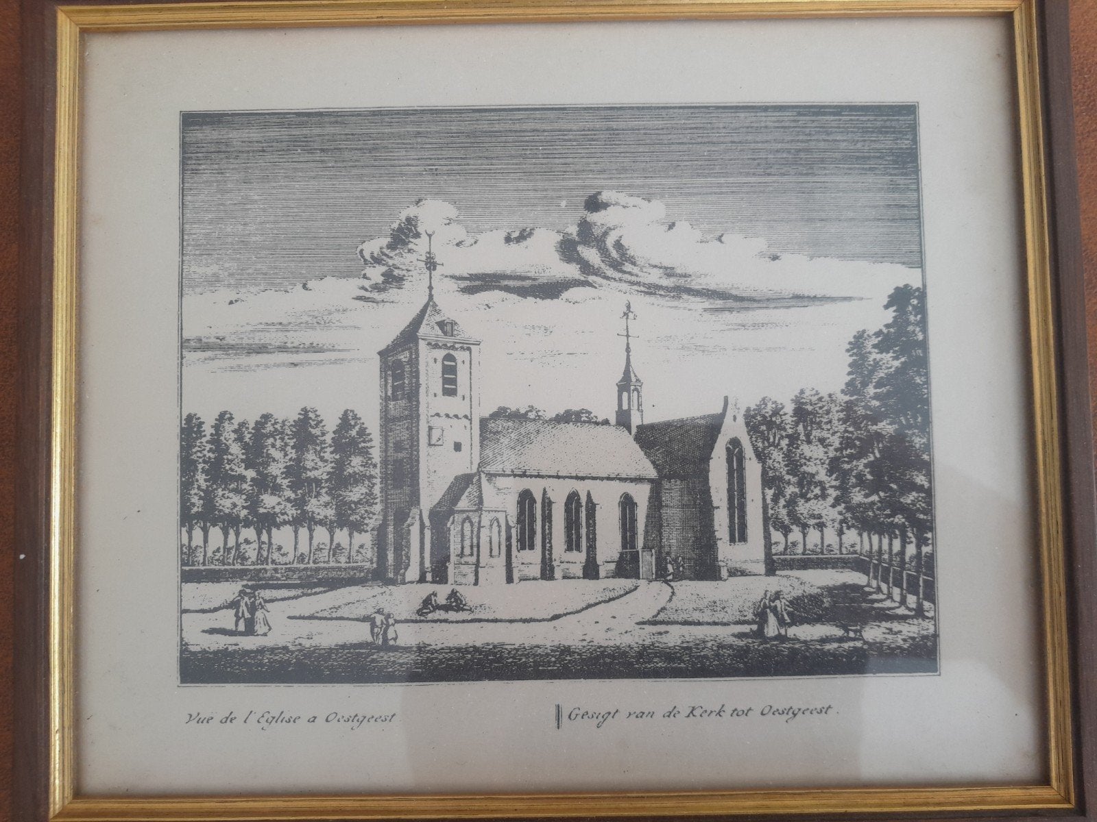 Prent van de  Groene of Willibrord  Kerk te Oegstgeest, 19 cm, Ingelijst, Ophalen of Verzenden, Gravure