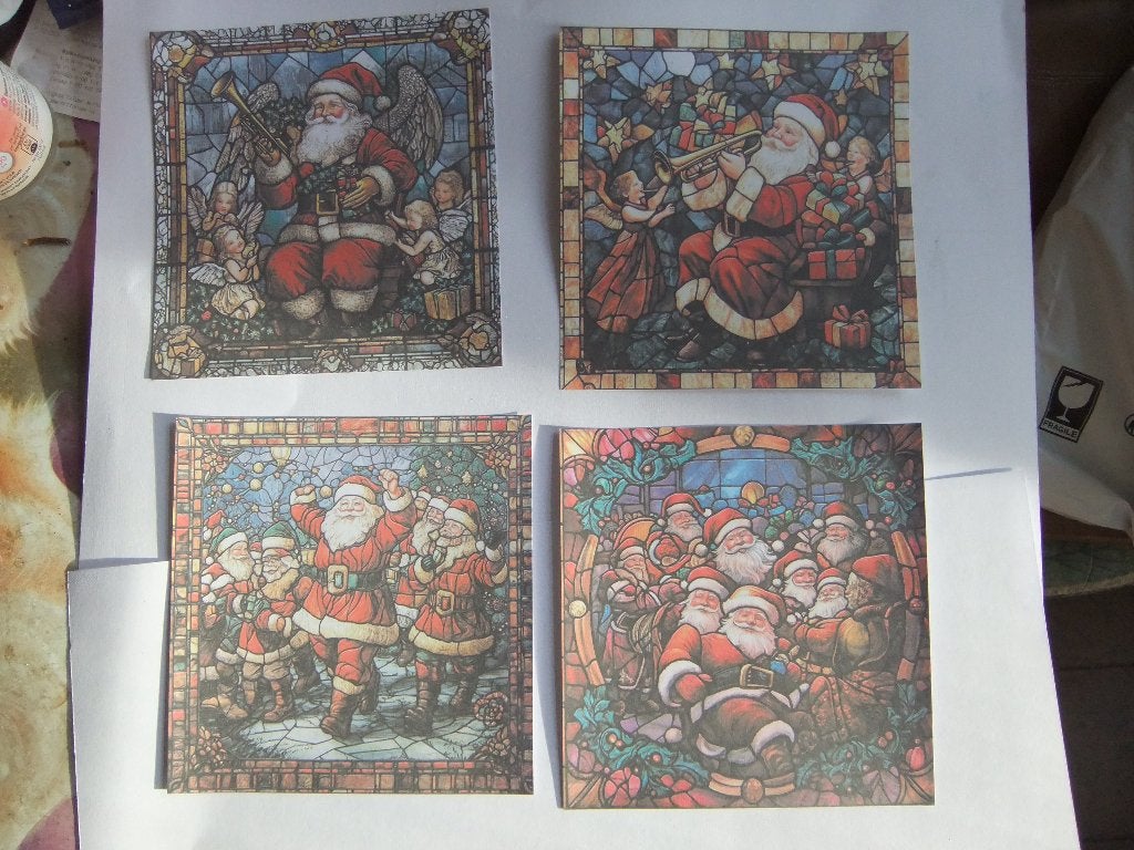 Kerstkaartenpapier  set - Glas in lood stijl - 8 stuks  15cm, Verzenden, Nieuw, Kerst, Blanco kaart of Basiskaart