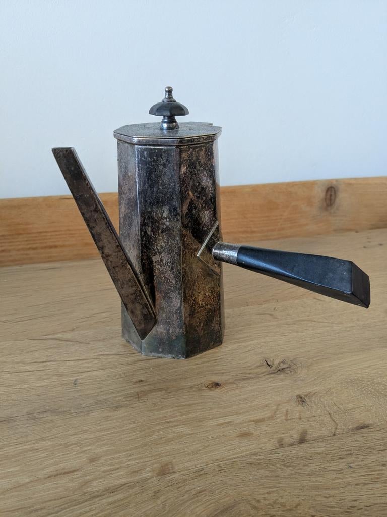 Antieke verzilverde koffiepot met achthoekige vorm, Antiek en Kunst, Ophalen of Verzenden