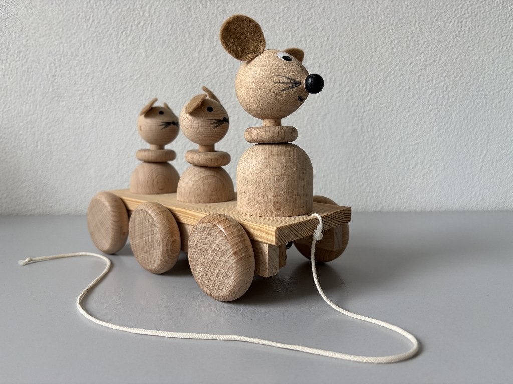 Miva houten trekfiguur muizen, Ophalen of Verzenden, Zo goed als nieuw, Duw- of Trekspeelgoed