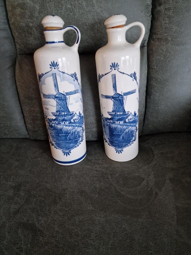 2 Delftblauwe jenever de flessen met kurk, Antiek en Kunst, Ophalen of Verzenden