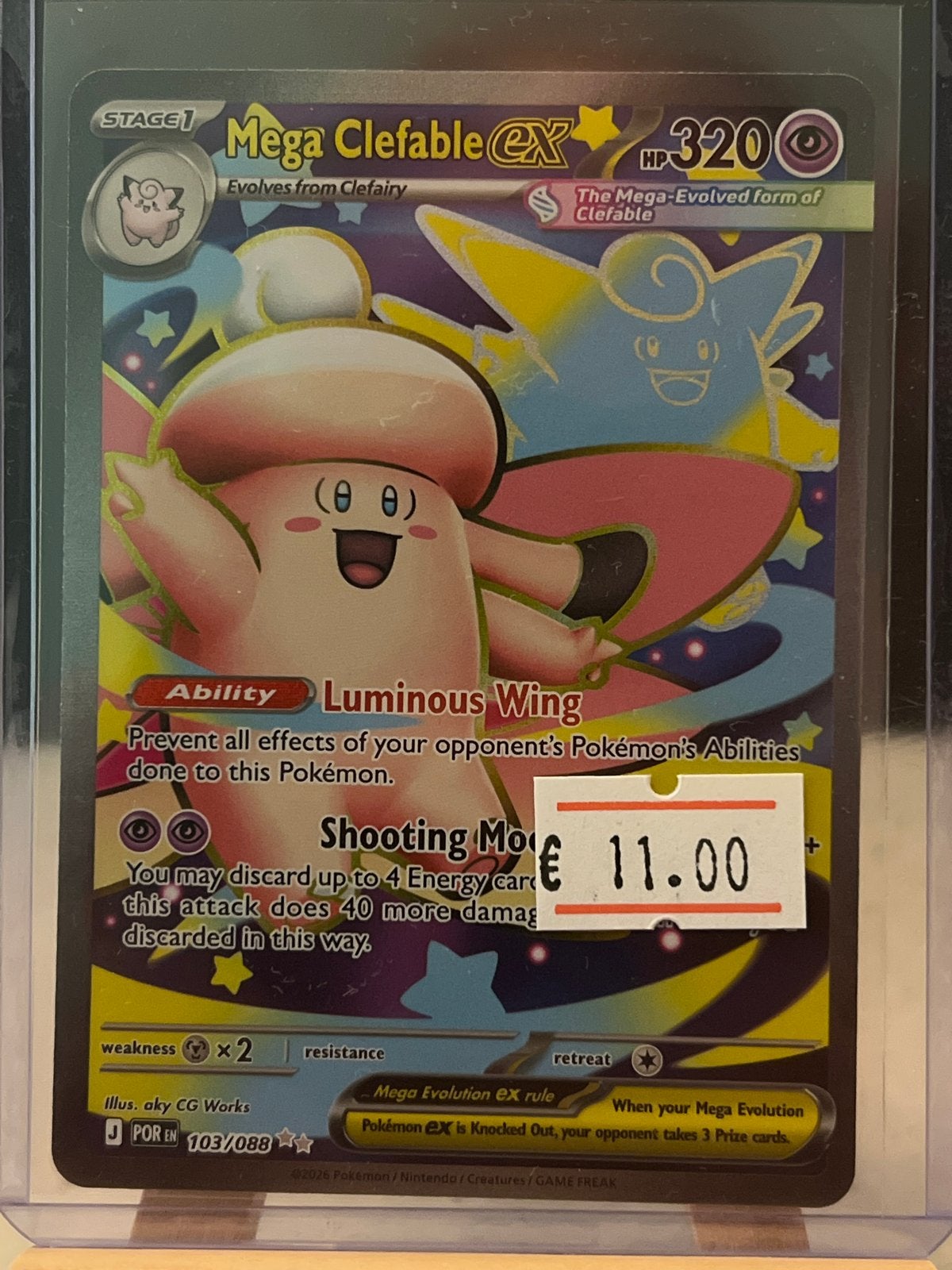 Mega Clefable EX Pokémon Kaart - Luminous Wing, Ophalen of Verzenden, Zo goed als nieuw, Losse kaart