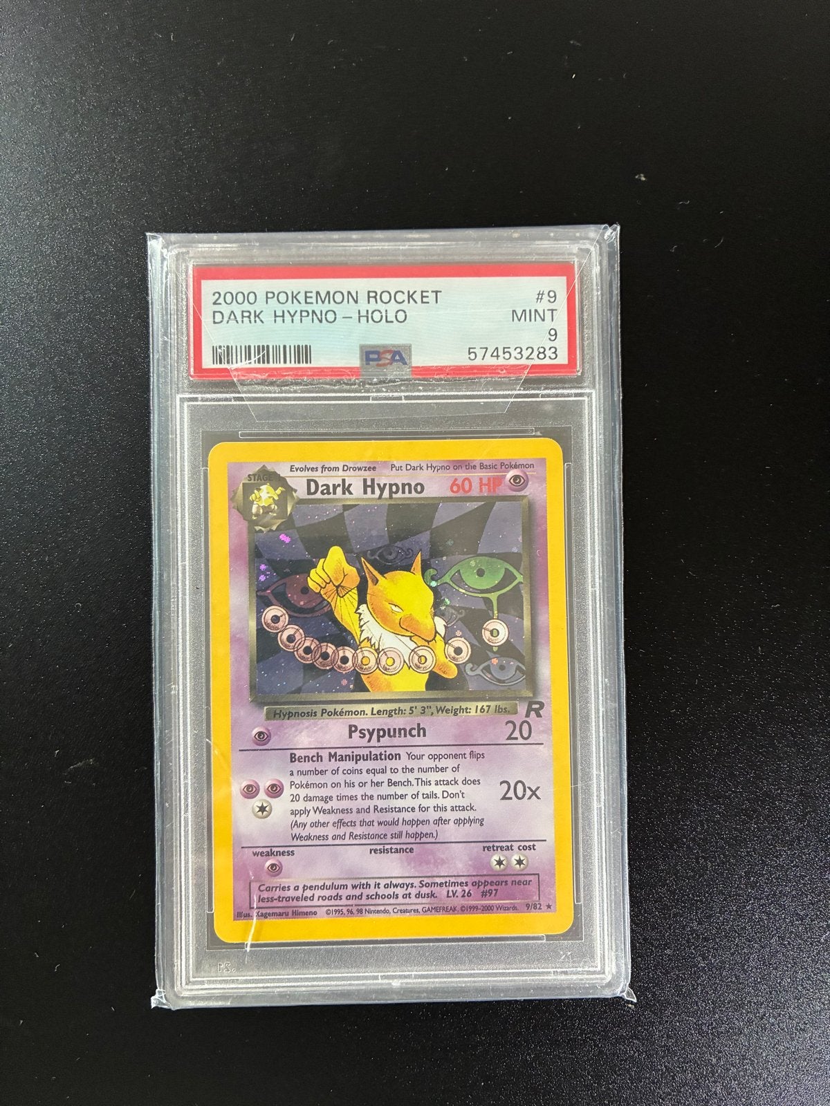 2000 Pokémon Rocket Dark Hypno - Holo PSA 9, Ophalen of Verzenden, Zo goed als nieuw, Losse kaart, Foil